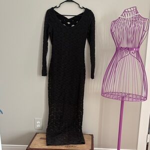 Elegant Black Lace Long Sleeve Dress